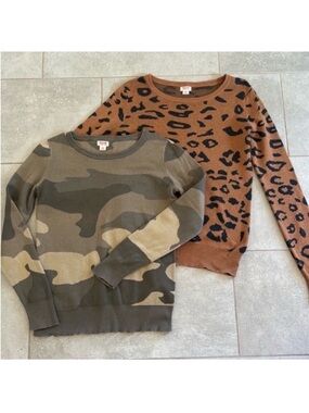 Mossimo Leopard Camouflage Knit Sweaters Sz M Crew Green Brown Black